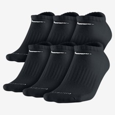 NEW Nike Dri Fit Cotton Black No Show Socks 6 PK EVerDaY PLUS Size 8-12 Large L