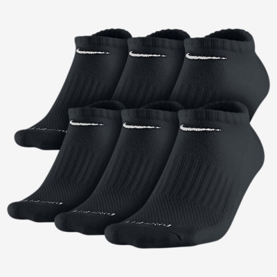 NEW Nike Dri Fit Cotton Black No Show Socks 6 PK EVerDaY PLUS Size 8-12 Large L 