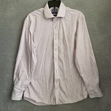 Nick Dunn Mens Button Shirt Red White Check Medium Cotton Long Sleeve Collared