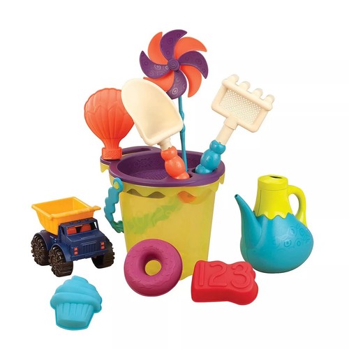 B Ready Beach Bag Sand & Water Toys Bucket Molds Pitcher Toy Set w/ Storage Bag