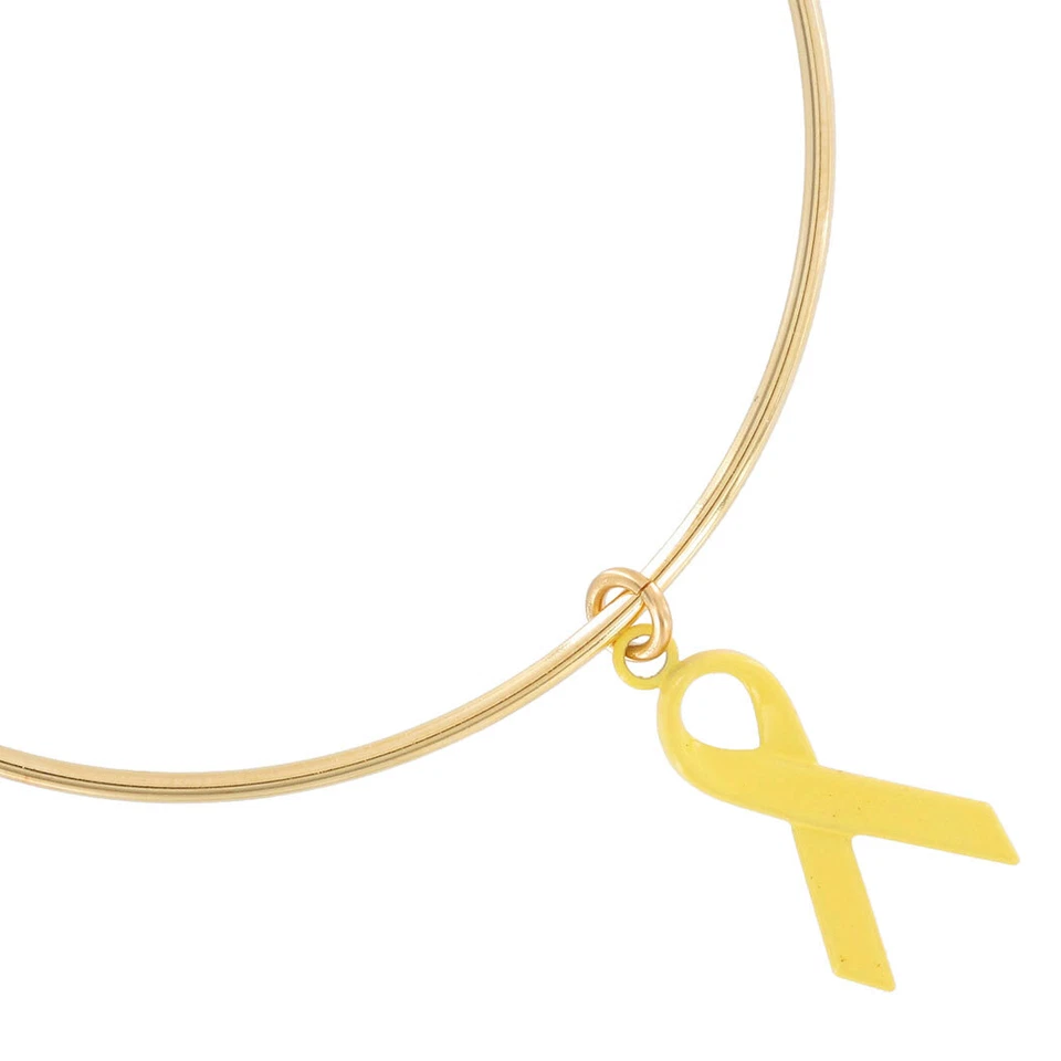 Yellow Ribbon Support Our Troops Charm Bracelet Bangle Gold Tone 2 3/4" USA - Image 2 of 2