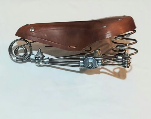 High Quality Bike Seat Spring Suspension Vintage Brown Leather MTB BMX - Picture 3 of 3