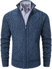 Men's Casual Stand Collar Full Zip Sweater Thick Knitted Cardigan Winter Coat...