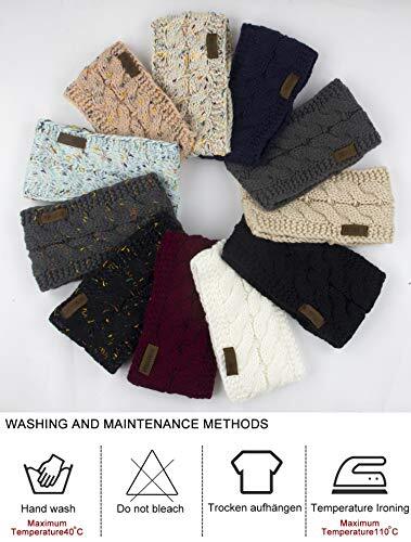 Women Winter Warm Headband Fuzzy Fleece Lined Stretch Thick Cable Knit Beige - Picture 5 of 6
