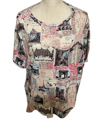 SHEIN Curve 2XL Colorful Tourist City Short Sleeve Top Multi Color