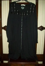 NWT EILEEN WEST COTTON MODAL KNIT L/SLV SHORT ROBE W/ LACE 613799 BLACK 1X