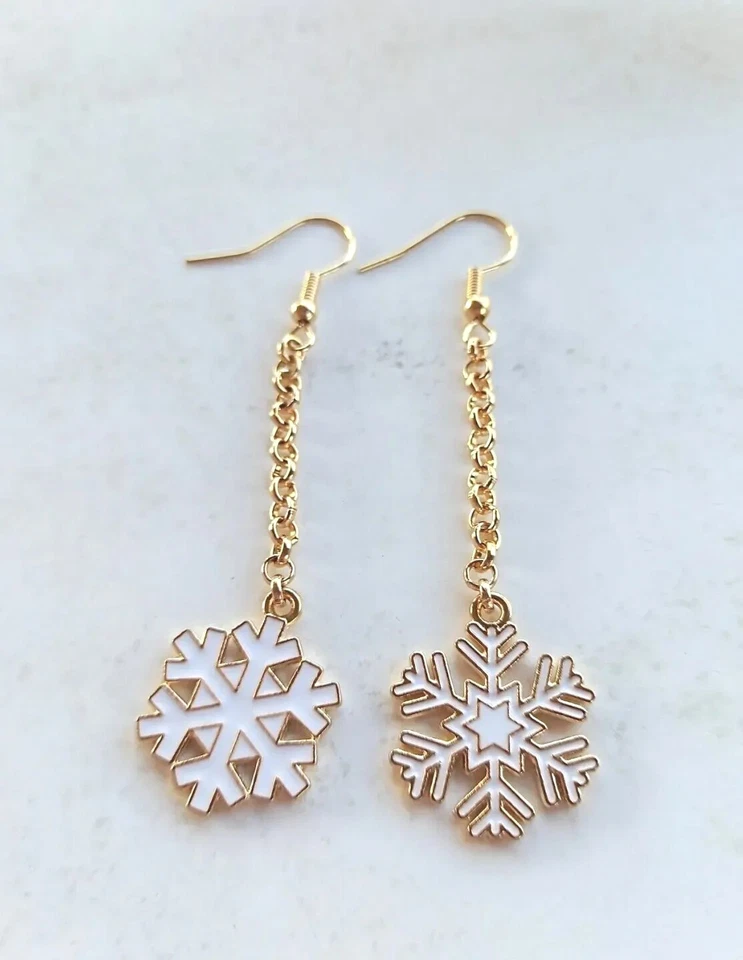 Pendientes Colgantes Largos Color Oro Copo De Nieve - Imagen 3 de 4