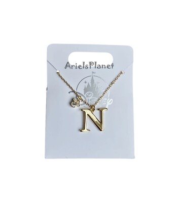 Disney Parks Mickey Mouse Ear Rhinestone Letter N, Gold Tone Necklace