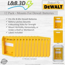 12 Pack - Battery Mounts/Hangers/Holders for Dewalt 20V & 60V Tools W/Labels!