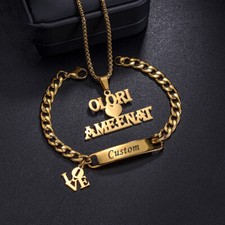 Custom Stainless Steel Name Necklace Bracelets Personalized Cuban Chain Bracelet