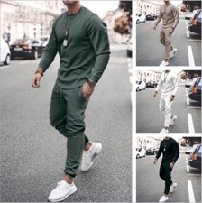 Spring Man Solid Color Simple Casual Round Neck Long Sleeve Trousers Sports Suit
