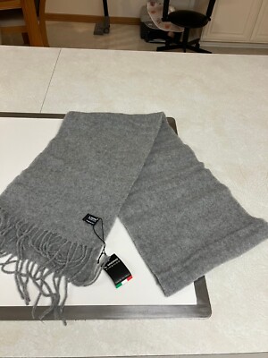 IL MORO FIRENZE 100% Wool Scarf With Fringe Solid Gray Made Italy NWT Gift Box