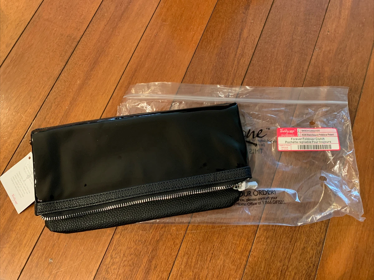 NWT Thirty one 31 Forever Foldover Clutch Black Beauty Pebble With Patent
