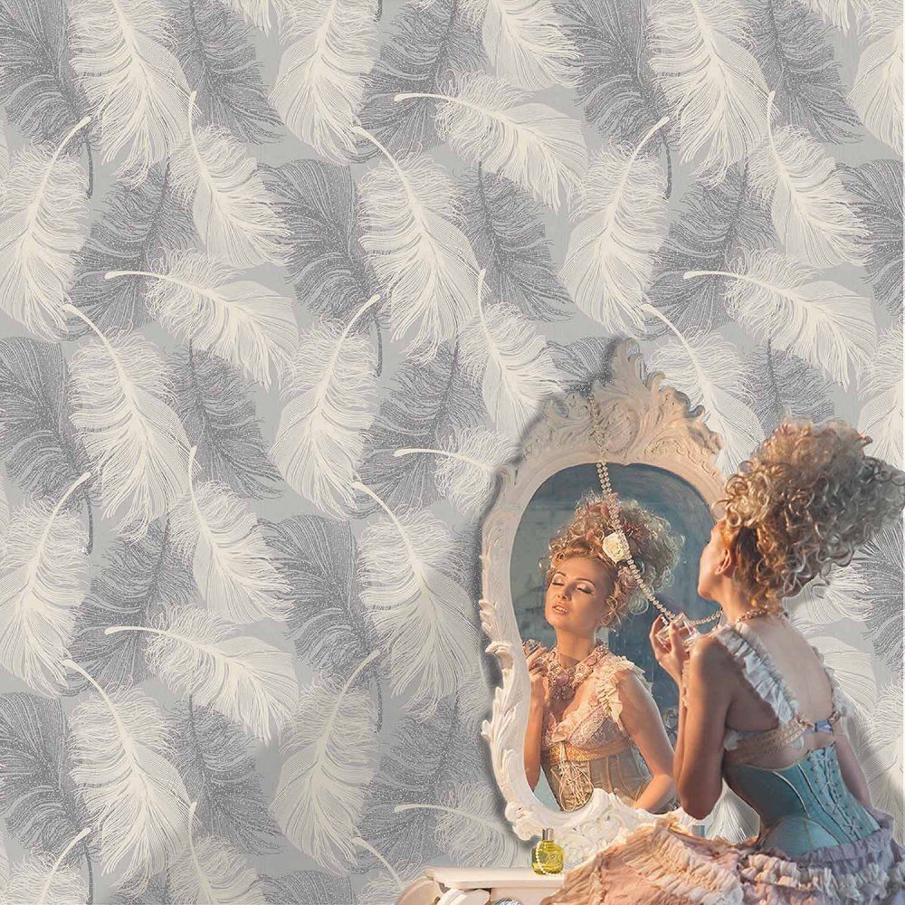 COLOROLL FEATHER WHITE GREY GLITTER LUXURY  FEATURE DESIGNER WALLPAPER M0923