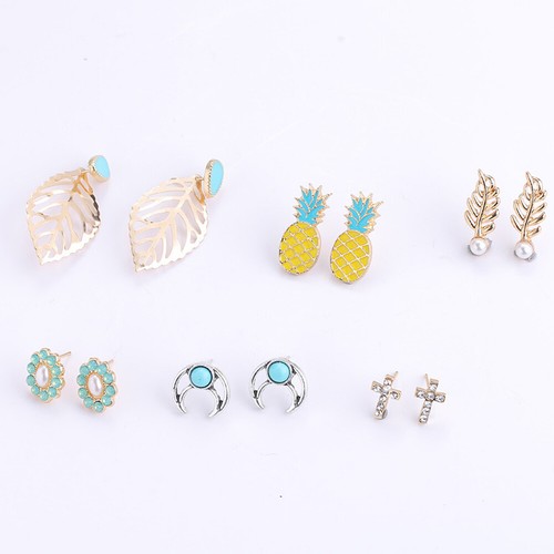 US Set 4 ~ 12 Paar Strass Kristall Perlen Ohrringe Set Damen Ohrstecker Schmuck - Bild 133 von 143