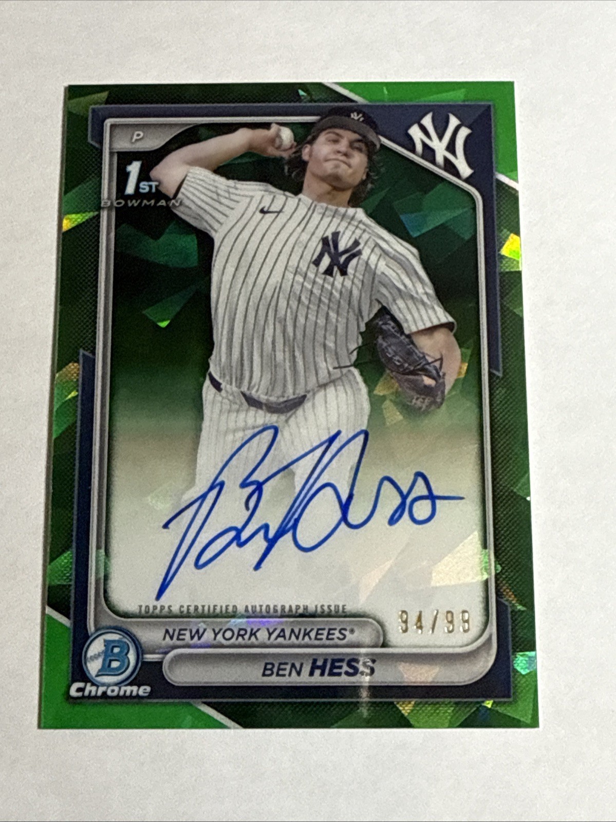 2024 1st Bowman Draft Chrome Sapphire Green Refractor Ben Hess Auto 94/99 RC SP