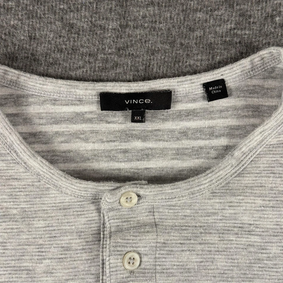 Vince Shirt Mens 2XL Gray Striped Long Sleeve Henley Casual Cotton Blend - Image 2 of 4