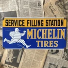 VINTAGE MICHELIN TIRES SERVICE FILLING STATION 18X9 INCHES PORCELAIN ENAMEL SIGN