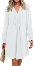 Dokotoo White Casual Dress A-Line Ruffle Sleeve V-Neck Midi Dress Womens Small