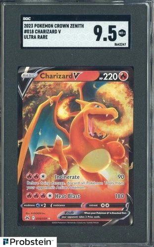 2023 Pokemon Crown Zenith Ultra Rare #018 Charizard V SGC 9.5 MINT+