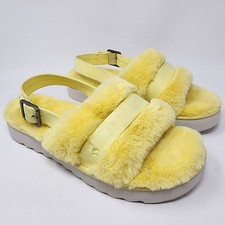 Koolaburra by Ugg Fuzz'd Out Sandals Women 10M Yellow Faux Fur Slingback 1134590