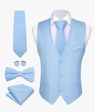 Barry Wang Mens Formal Suit Vest Slim Fit 4 Pc, Vest, Ties & Cufflinks Sz M