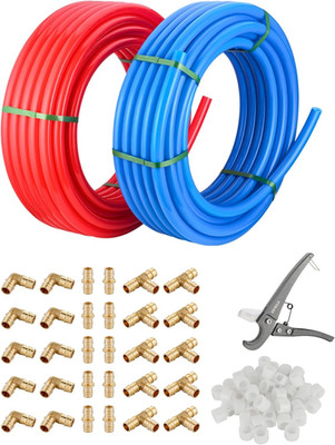 EFIELD 1/2'' PEX-A Tubing 200ft Red Blue Pipe Kit Fittings Set