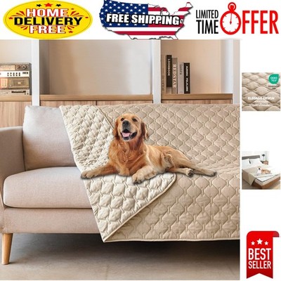 Elegant Waterproof Reversible Dog Bed Blanket 82x82 - Dual Beige Plaid Design