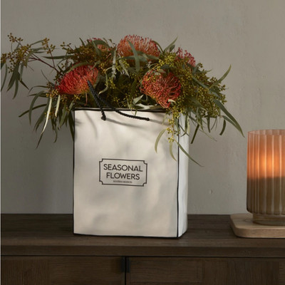 Riviera Maison RM Seasonal Flowers Vase Handtasche weiß Prozellan schwarzer Rand