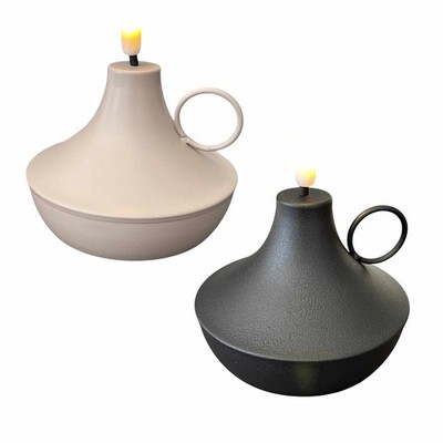 LED Kerze Öllampenoptik pulverbeschichtet 6/18h Timer 10x10,5cm schwarz o. creme