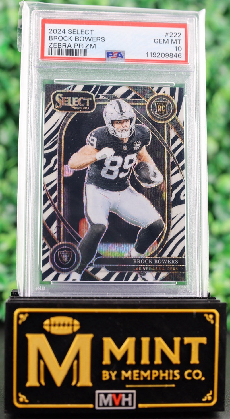 Brock Bowers 2024 Select Club Level ZEBRA Prizm RC SSP CASEH HIT Raiders PSA 10