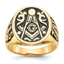 14k Yellow Gold Men's Polished & Grooved Black Enamel Masonic Ring Sz 10 7.7 g
