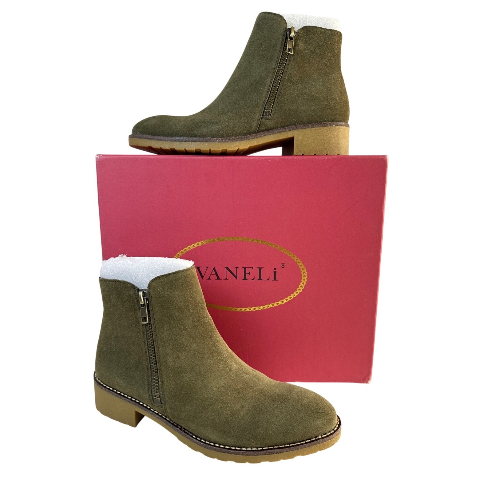 VANELi Botines Hadia Mujer 7.5 Gamuza Caqui Nival Doble Cremallera Lateral 311539