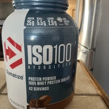 DYMATIZE ISO 100 WHEY PROTEIN POWDER ISOLATE, GOURMET CHOCOLATE, 3 LBS Exp 11/26