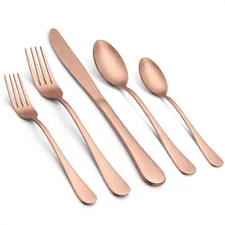 LIANYU 40pc Rose Gold Stainless Steel Cutlery Set, Matte Finish for 8, Dishwa...