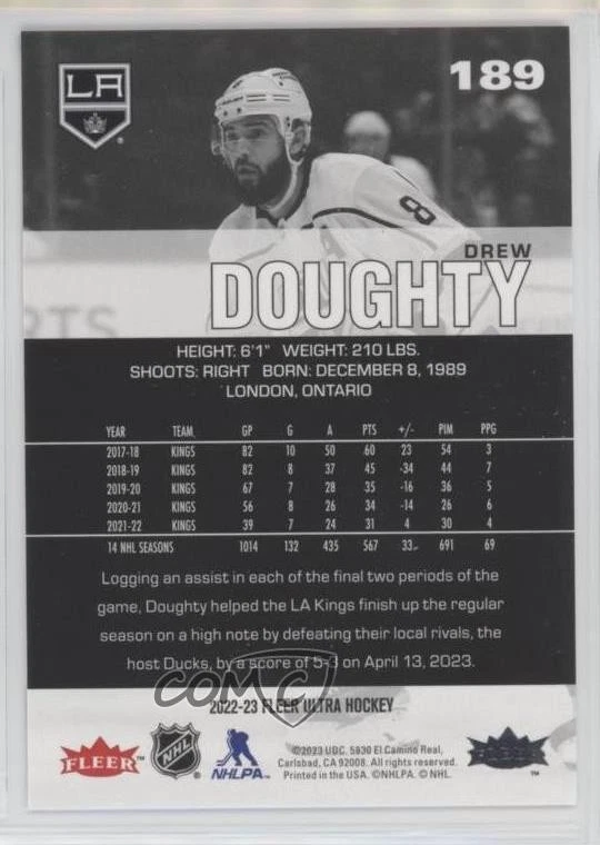 2022-23 Upper Deck Fleer Ultra Silver Foil Drew Doughty #189 - Image 2 of 2