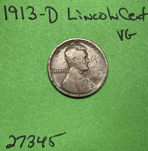 1913-D Lincoln Wheat Cent / Penny 1c Vg Very Good