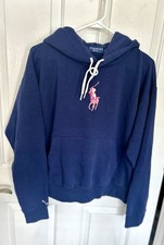 Ralph Lauren Women s Pink Pony Navy Sweatshirt Hoodie Sz Large Casual Preppy EUC