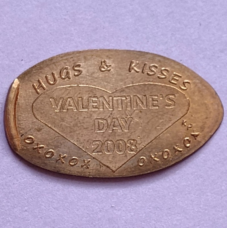 HUGS AND KISSES Valentines Day 2008 Heart OXOXOX Elongated Copper Penny