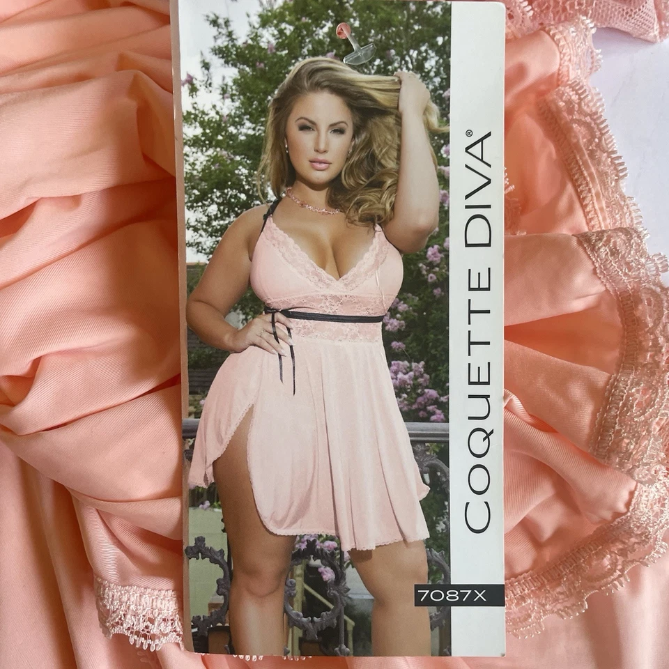 Babydoll Coquette Diva Rosa/Negro Mujer Talla Grande 1XL/2XL NUEVO CON ETIQUETAS Foto 4 de 4