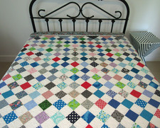 NEW VTG. 90's Handmade Quilted Diamond Pattern Quilt 104X95" BEAUTIFUL
