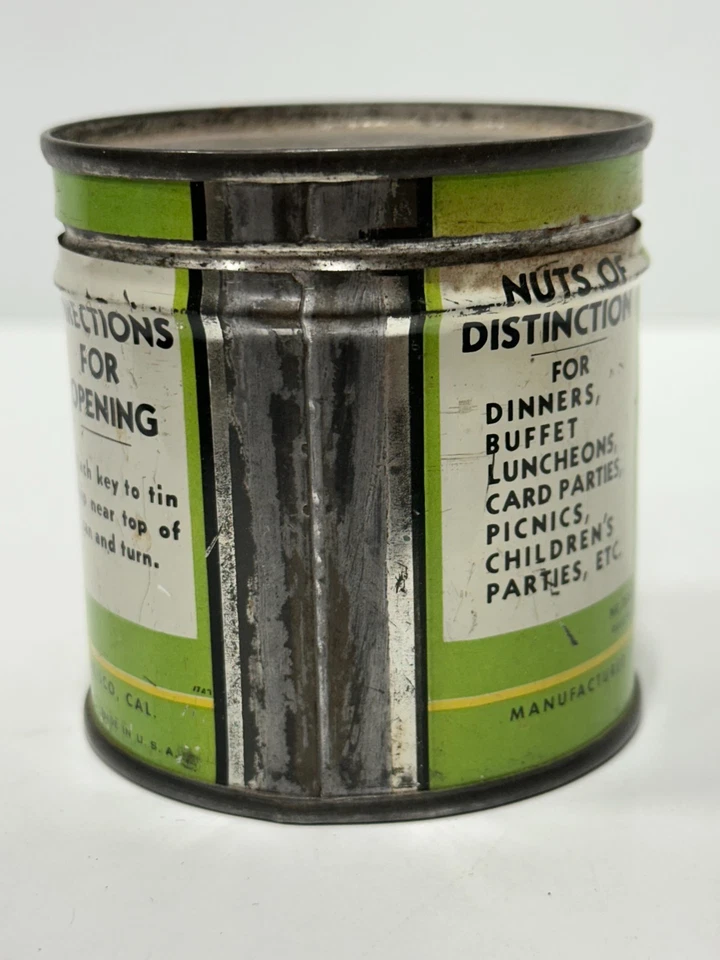 Vtg 1944 Planters Original Mr Peanut Salted Almonds Tin Can empty collectible - Image 4 of 4
