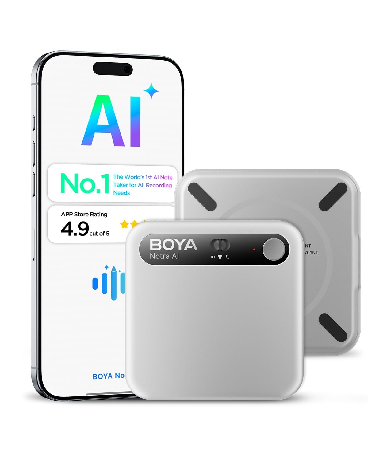 Enregistreur vocal Notra AI avec capture d'appels Bluetooth et stockage 32Go noir