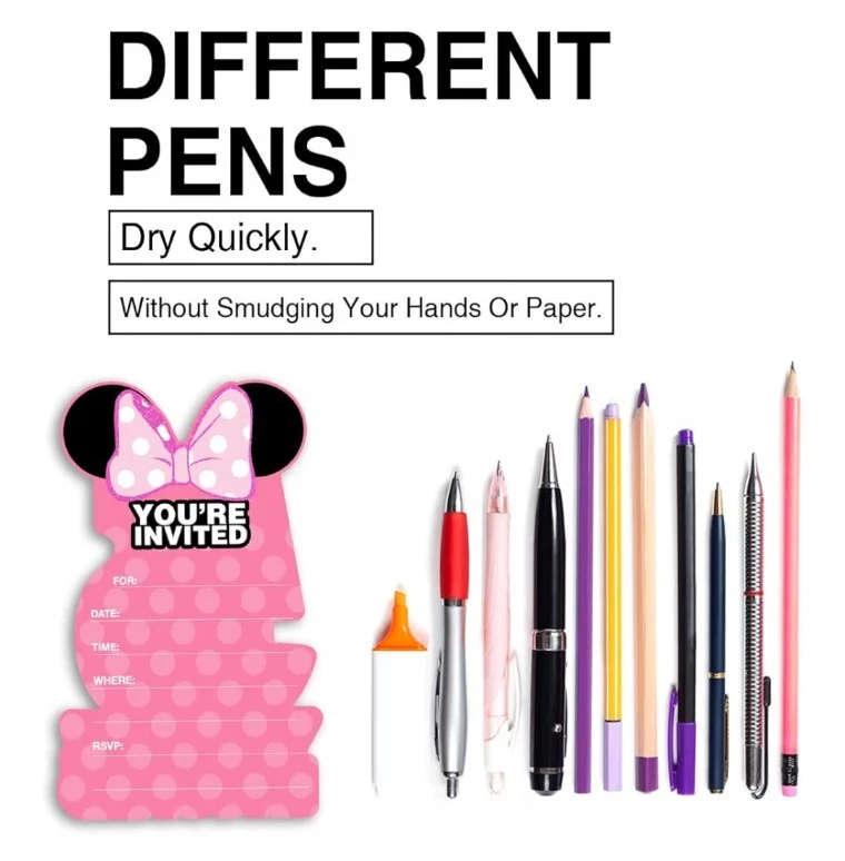 20 Minnie Mouse 5th Birthday Party Invitations Girl Pink Glitter With Envelopes - Image 4 of 4