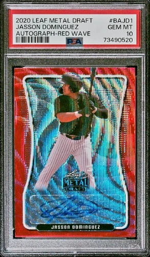 JASSON DOMINGUEZ 2020 YANKEES 2/3 LEAF METAL DRAFT "RED WAVE" AUTO POP 1 (NJC)**