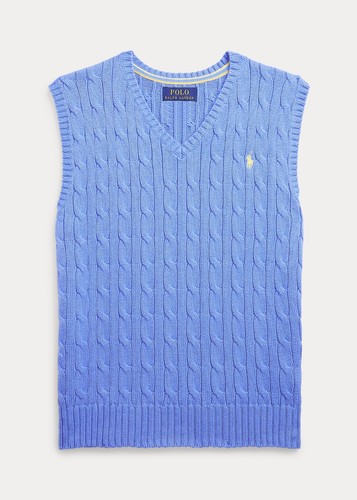Polo Ralph Lauren Boys Cable Knit Cotton Sweater Vest Harbor Iceland Blue - L