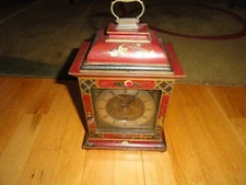 Georgian style Chinoiserie red jappaned bracket clock Made in England