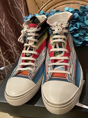 Saint Laurent YSL Mens Bedford Canvas Striped High Top Sneakers Sz