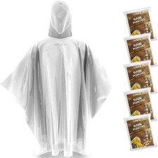 5PK Rain Ponchos Disposable Waterproof Hooded Poncho - One Size Fits All