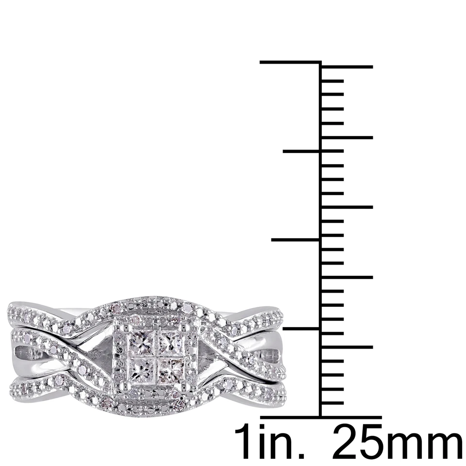 Amour Sterling Silver 1/3CT TDW Princess-cut Diamond Bridal Ring Set - Image 3 of 4